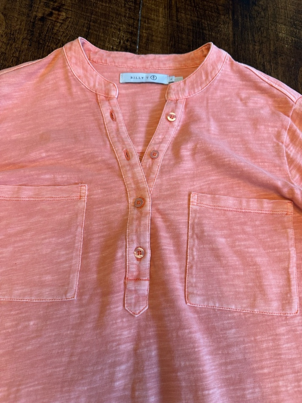 Billy T | Cotton Henley Top with Tab Sleeves in Blush Sun – Size, L - Picture 4 of 9
